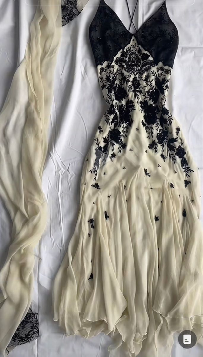 Classy Ivory Mermaid Spaghetti Strap Chiffon Appliques Beaded Prom Dress Evening Dress Y8782