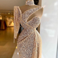 Sparkly Sequin Evening Dress Side Slit Prom Dress One Shoulder Tassels Custom Made Y6411