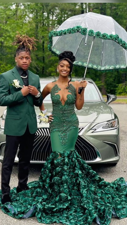 Luxurious Green Mermaid Evening Dress 3D Flowers,Pageant Dress Y6356 – Simplepromdress Luxurious Green Mermaid Evening Dress 3D Flowers,Pageant Dress Y6356 – Simplepromdress