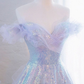 Purple Off Shoulder Sequin Tulle Long Prom Dress, Formal Evening Dresses Y5864