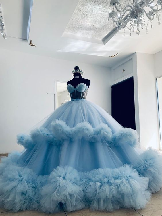 Luxury Handwork Ball Gown Fluffy Tulle Ruffles Quinceanera Dress Blue Simplepromdress Luxury Handwork Ball Gown Fluffy Tulle Ruffles Quinceanera Dress Blue Simplepromdress