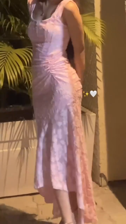 Pretty Pink Pleated Pink Floral Mermaid Evening Dress Long Wedding Guest Dress SP1061