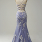 Stunning Mermaid V Neck Long Prom Dress with Appliques Beading Y4427