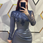 Beautiful Long Mermaid High Neck Sequined Prom Dress With Long Sleeves Y4906