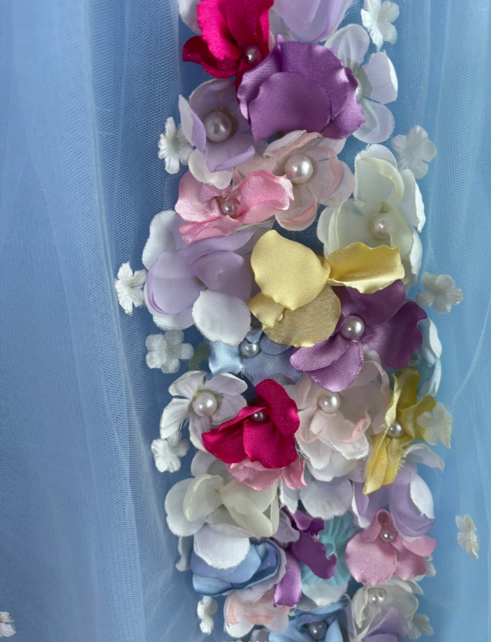 Sweet Strapless Tulle Appliques Ball Gown Blue Birthday Quinceanera Dress SP1446