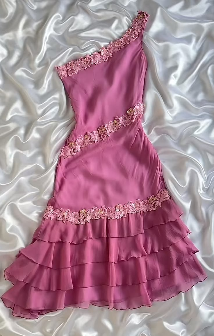 Pretty Pink One Shoulder Chiffon Appliques Short Homecoming Dress Birthday Dress SP3731