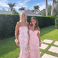 Different Style Prom Dress,Pink Sheath/Column Graduation Dress with Pleated,Pink Print Floral Formal Dress Y4361