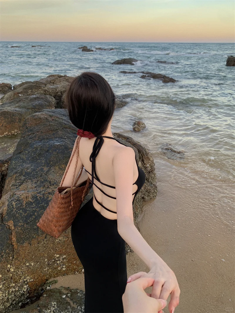 Sexy Black Halter Sheath Backless long Prom Dress Evening Gown SP2292