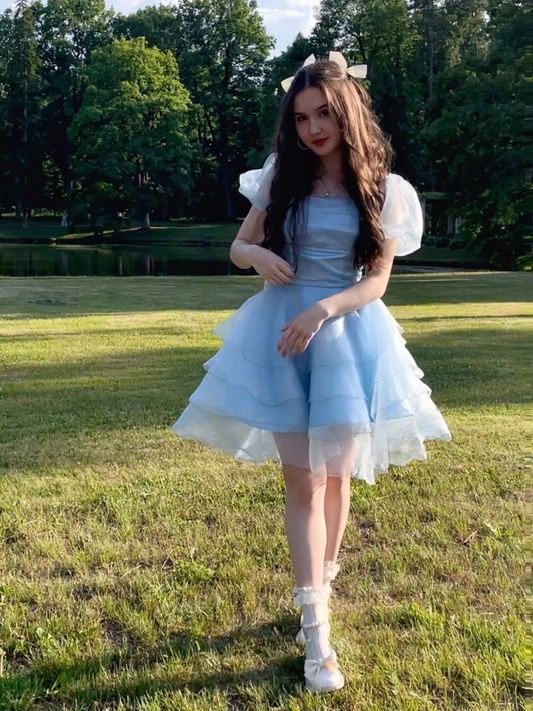 Cute Tulle Layered A Line Short Graduation Homecoming Dress,Light Blue Short 16th Birthday Outfits SP2820