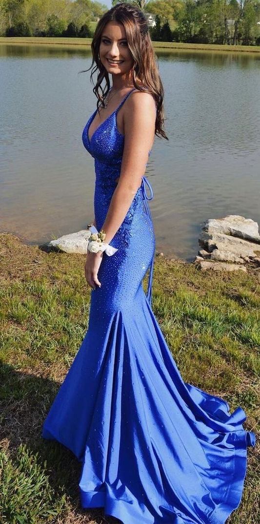 Sparkly Royal Blue Mermaid Long Prom Dress,Royal Blue Formal Gown Y7379