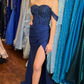 Lilac Beaded Off-the-Shoulder Long Formal Dress with Slit Y4278