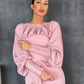 Pink Boat Neck Prom Dress Long Sleeves High Slit Satin Evening Dress Buttoned Cuffs Sheath Formal Party Dress  Y4875