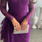 Goegeous Mermaid Split-Side Pleated Lace Evening Dress Purple Long Prom Dress Y7766