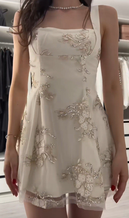 Charming Straps White Sequin Floral A Line 8th Grade Homecoming Dress Short Birthday Outfits Y9234