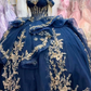 Vintage Navy Blue Ball Gown Off The Shoulder Tulle Appliques Formal Quinceanera Dress SP747