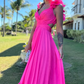 Chiffon A Line Ruffle Prom Dresses for Women V Neck Long Bridesmaid Dresses Backless Formal Evening Gowns  Y3043