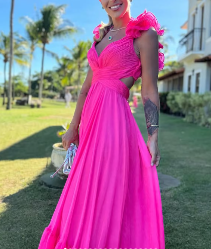 Chiffon A Line Ruffle Prom Dresses for Women V Neck Long Bridesmaid Dresses Backless Formal Evening Gowns  Y3043