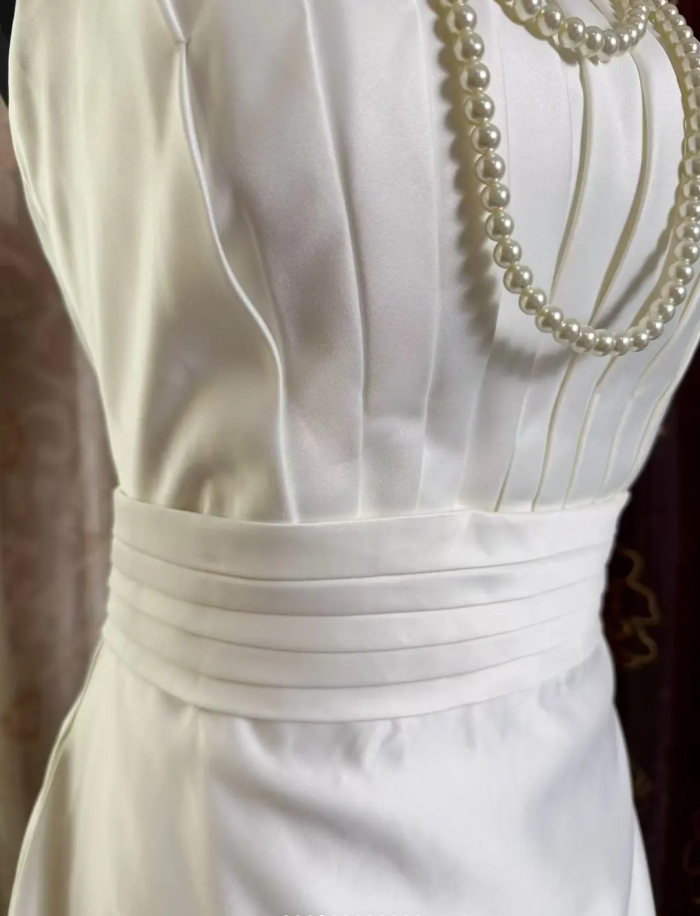 Elegant Strapless Satin Mermaid White Long Wedding Dress Bridal Dress SP1953