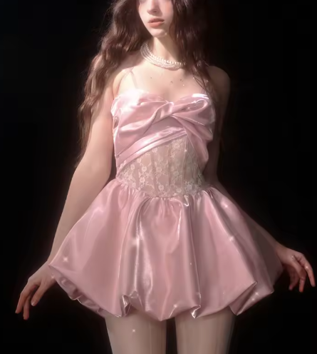 Elegant Pink Satin Lace Short Homecoming Dress A Line Birthday Outfits Y8940