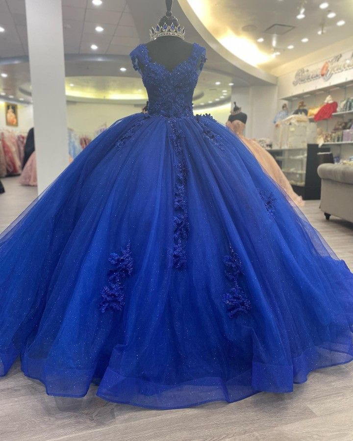 Royal Blue Appliques Tulle Ball Gown Sweet 16 Dress Princess Dress