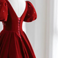 V-neck Evening Dress,Charming Prom dress, Velvet Party Dress,Bubble Sleeve Dress  Y4573