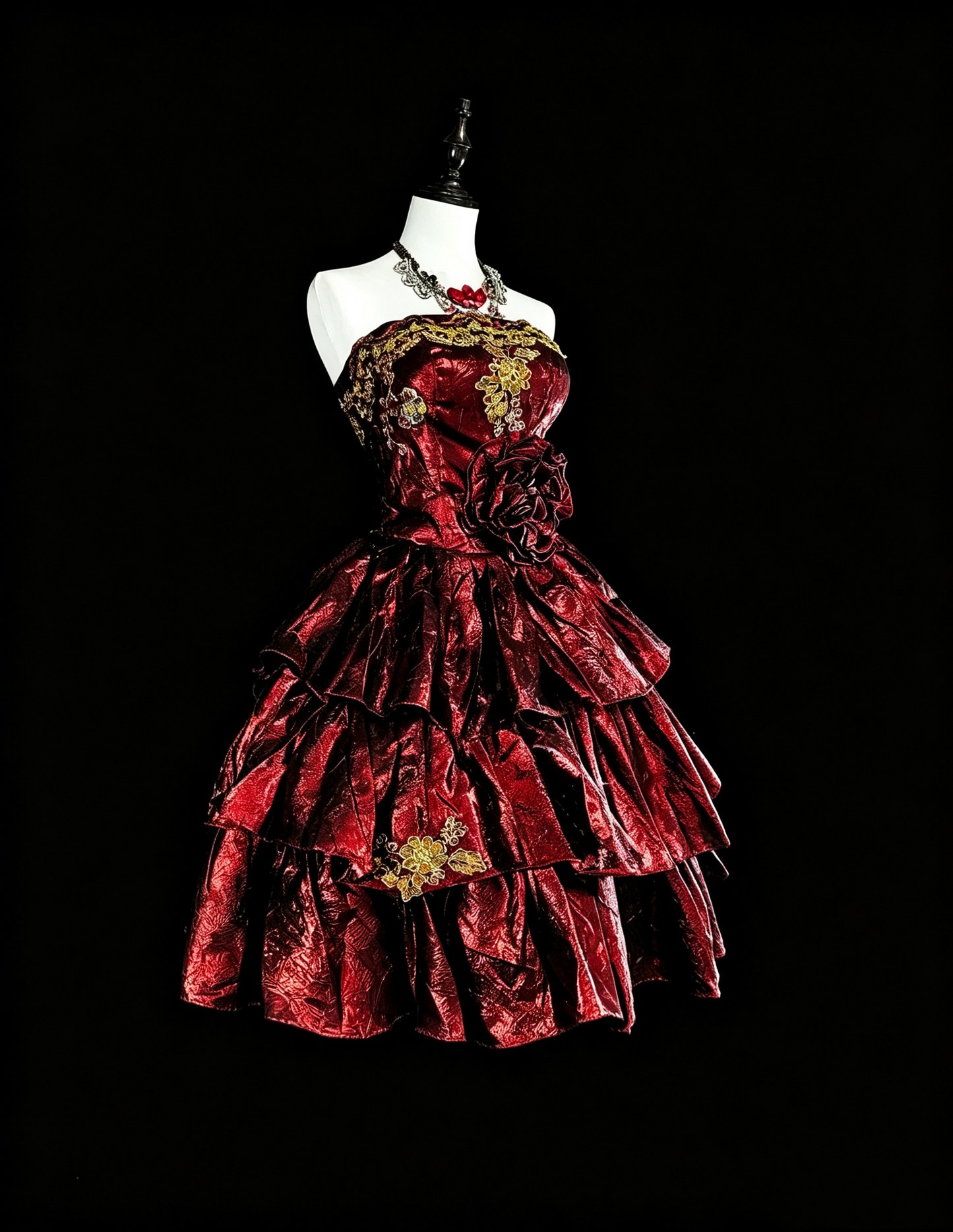 Retro Burgundy Satin Appliques Layered A Line Short Graduation Homecoming Dress,Strapless Mini Birthday Dress SP3393