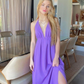 Simple A-line Lilac Prom Dress With Split,Party Gown Y5272