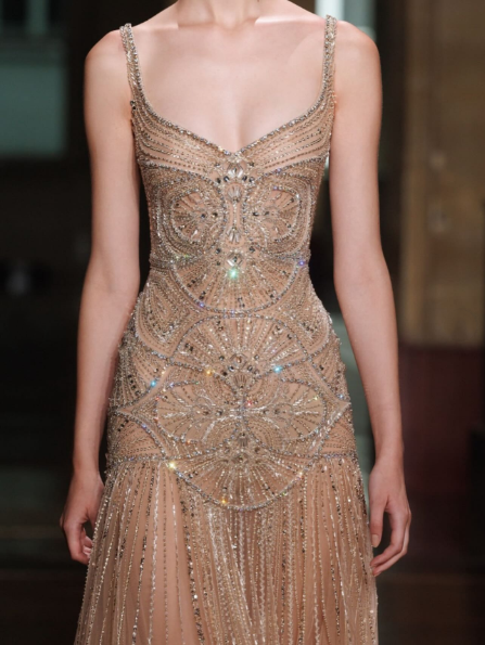 Luxurious Spaghetti Straps Champagne Tulle Beaded Mermaid Evening Dress Formal Prom Dress SP550