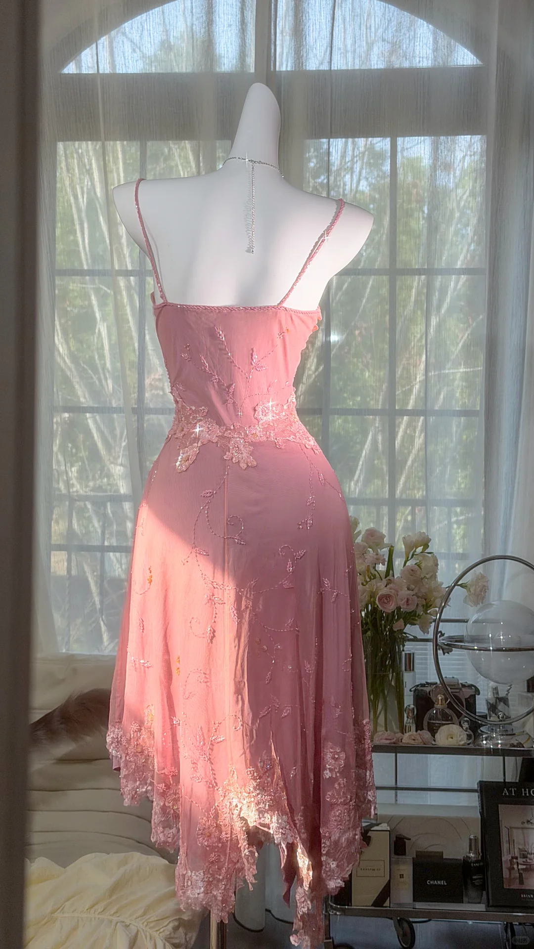 Charming Blush Pink V Neck Chiffon Beaded Sequin Long Birthday Dress Evening Dresses SP2183