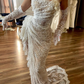 Sheath Strapless Bridal Gown Lace Mermaid Ruched Lace High Low Thigh Split Custom Made Wedding Dress Y4435