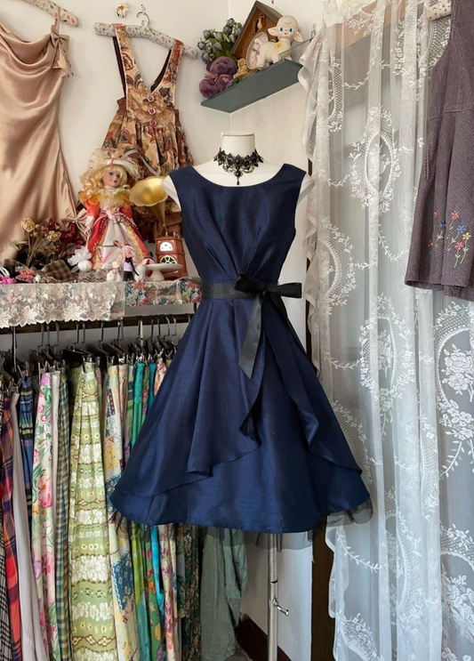 Vintage A Line Navy Blue Short Length Homecoming Dress Birthday Outfits Y8803