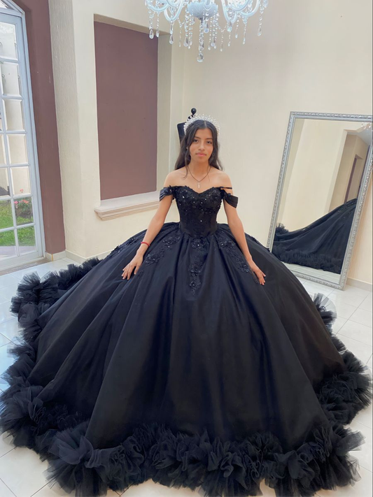 Ball Gown Black Quinceanera Dress Off the Shoulder Wedding Dress Gothic,Y2414