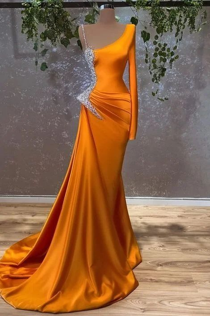 Burnt Orange Long Sleeves Mermaid Prom Dress With Beads Y6634 Simplepromdress Burnt Orange Long Sleeves Mermaid Prom Dress With Beads Y6634 Simplepromdress