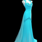Elegant Blue Chiffon Beaded Appliques Mermaid Party Dress Long Prom Dress SP345