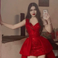 Charming A-line V Neck Red Hi-low Prom Dress Birthday Party Dress Y4183