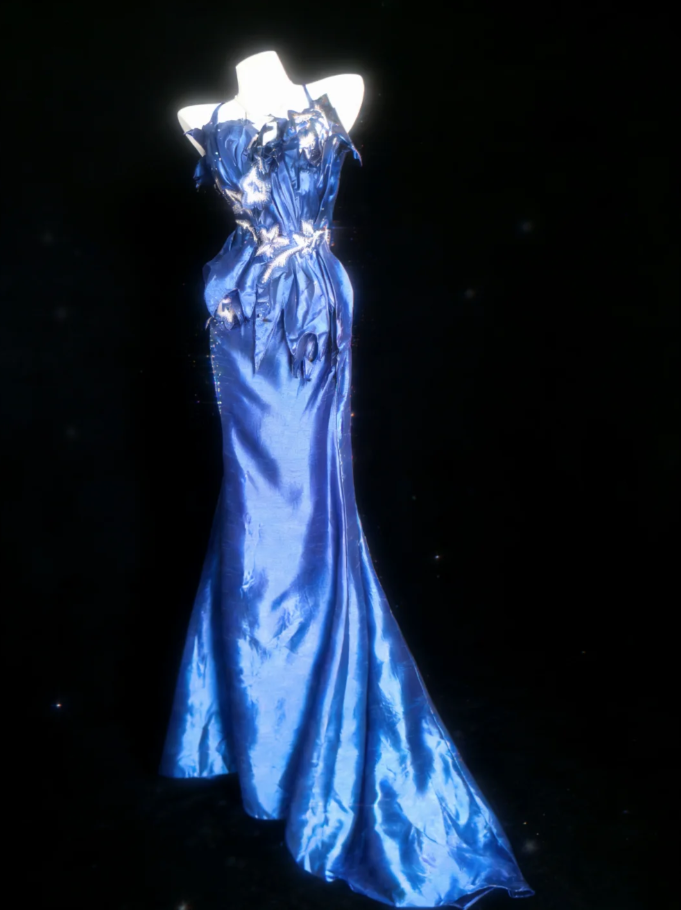 Gorgeous Blue Halter Satin Embroidery Beaded Mermaid Long Evening Dress Prom Gown SP1489