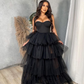 Elegant A-Line Strapless Long Black Prom Dress Y4894