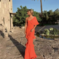 Elegant Coral Orange One Shoulder Peplum Prom Dress with Ruffle Hem Y6249