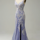 Stunning Mermaid V Neck Long Prom Dress with Appliques Beading Y4427