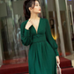 Green A-line V Neck Long Sleeves Party Dress,Green Homecoming Dress Y6063