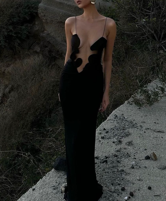 Sexy Black Spaghetti Straps Satin Mermaid Evening Dress Formal Prom Gown SP601