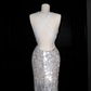 Sexy V Neck Silver Sequins Backless Mermaid Prom Dress Evening Dress  Y8680