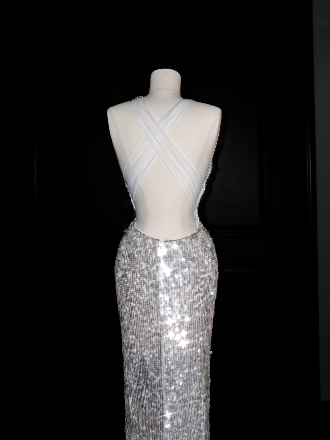Sexy V Neck Silver Sequins Backless Mermaid Prom Dress Evening Dress  Y8680