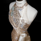 Glitter Champagne Gold Sequin Sheath Prom Dress,Halter Long Evening Dress Y8653