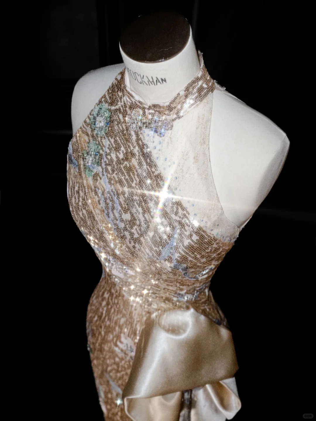 Glitter Champagne Gold Sequin Sheath Prom Dress,Halter Long Evening Dress Y8653