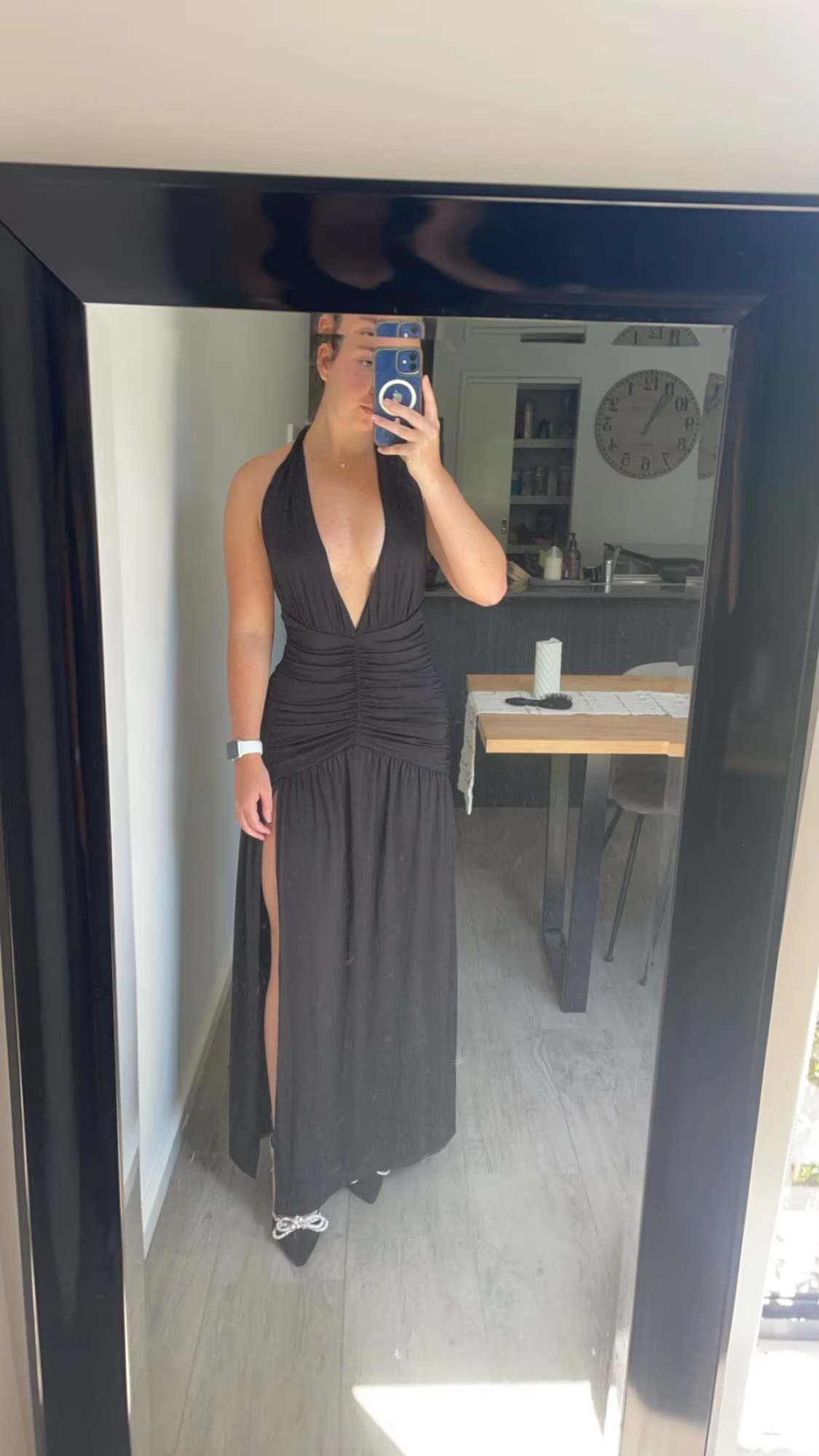 Sexy Halter Backless Brown A Line Slit Prom Dress ,Deep V Evening Dress Y8481