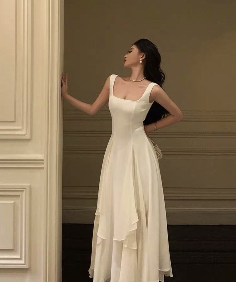 Square Neck White Asymmetric A-Line Long Evening Dress Y2786 Simplepromdress Square Neck White Asymmetric A-Line Long Evening Dress Y2786 Simplepromdress