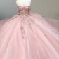 Pink Glitter 3D Flowers Beaded Ball Dress Beautiful Pink Princess Dresses  Y1132