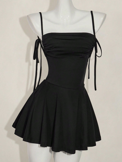 Sexy Black Spaghetti Straps Satin Short Homecoming Dress Cocktail Dress Y9908