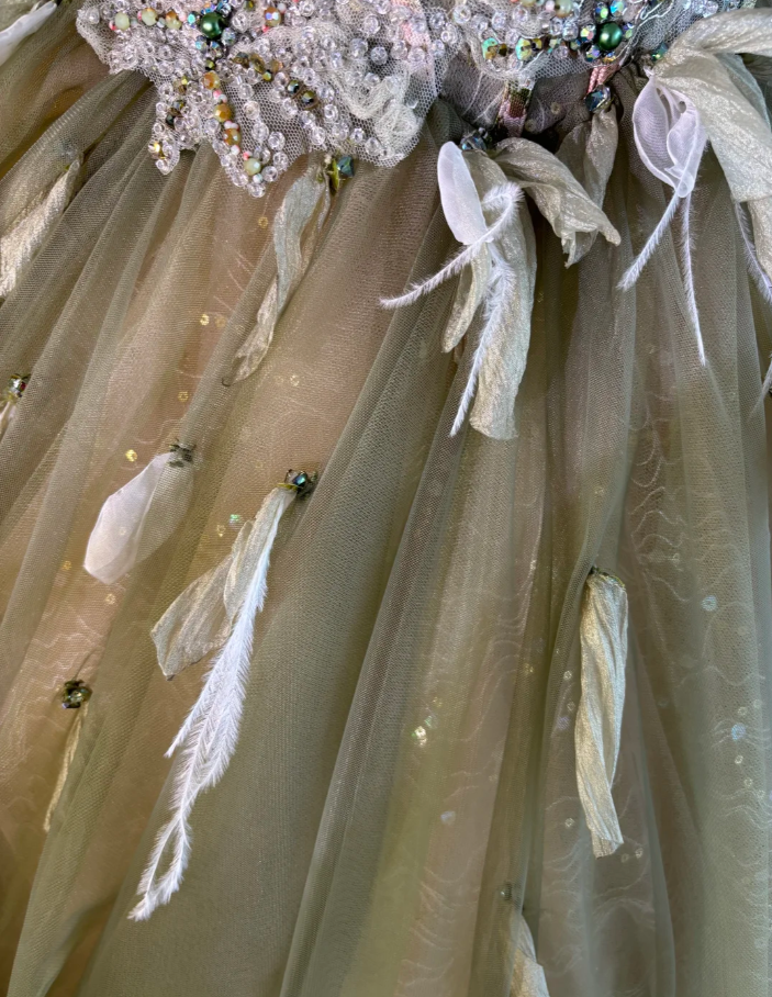 Gorgeous Olive Green Off The Shoulder Tulle Sequin Beaded Birthday Ball Gown Formal Quinceanera Dress SP1466